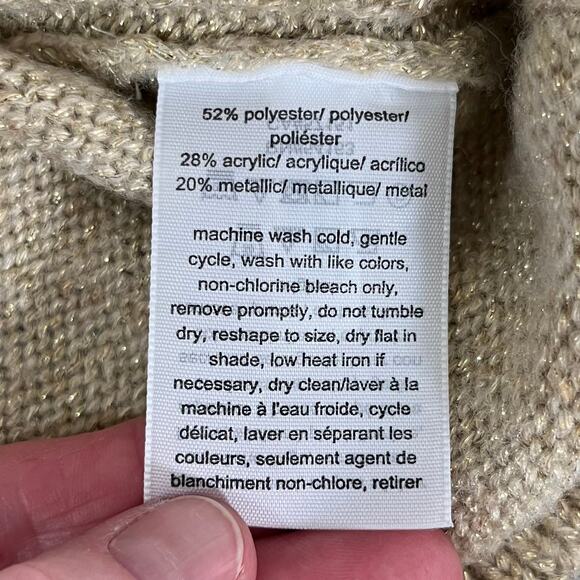 Tommy Hilfiger Tan Gold Metallic Knitted Open Stitch Argyle Sweater Small NWT - Picture 10 of 12